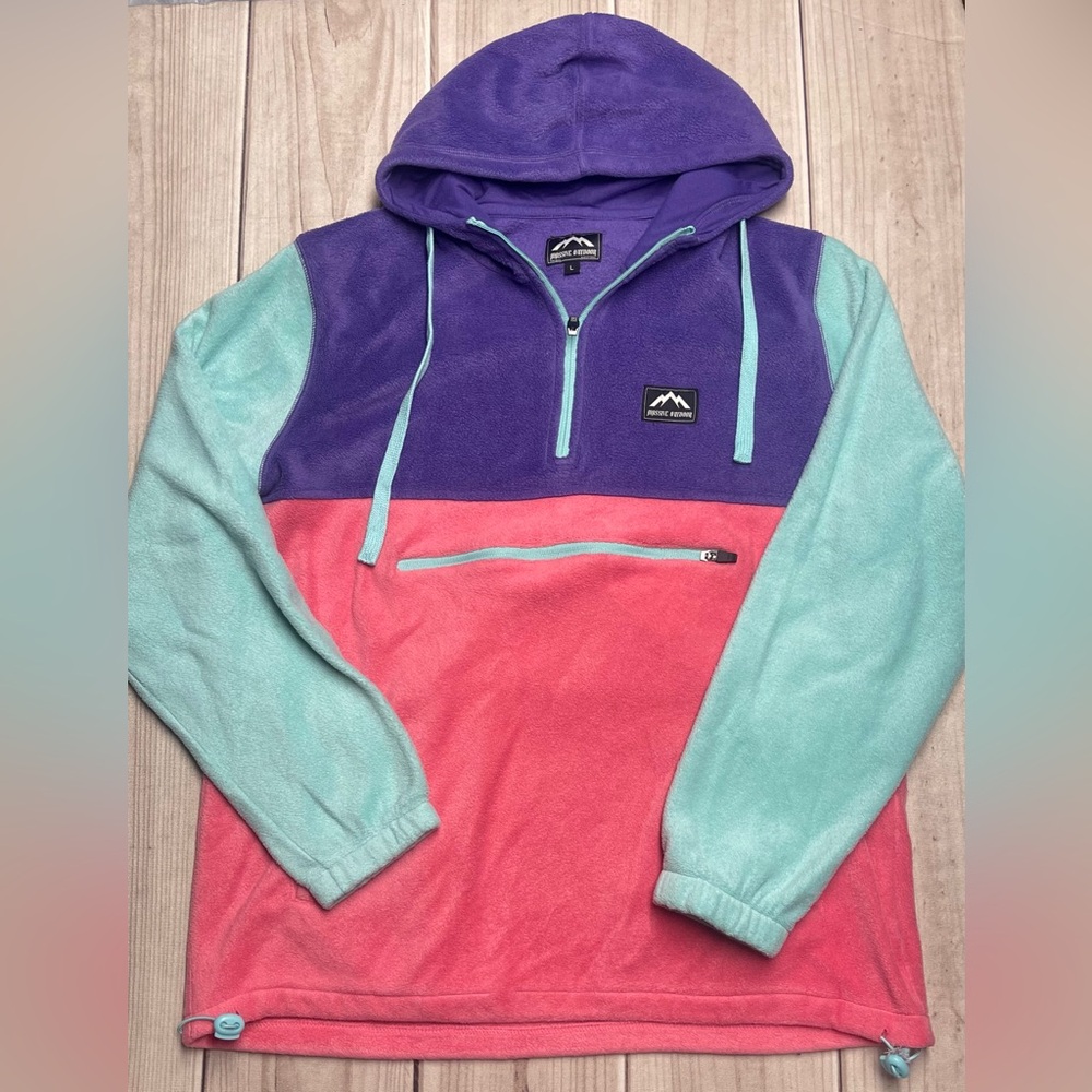 Massive Outdoor Size Large 1/4 Zip Fleece Pullover Hoodie Pockets Color Block